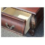 Ornate Dark Wood Coffee Table with Two Matching End Tables Ornate Dark Wood Coffee Table with Two Matching End Tables
