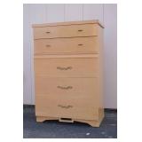 Light Wood 5-Drawer Tall Dresser with Brass Handles Light Wood 5-Drawer Tall Dresser with Brass Handles