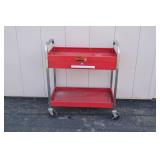 Red Two-Shelf Metal Rolling Tool Cart with Drawer, 32x16x33 Inches Red Two-Shelf Metal Rolling Tool Cart with Drawer, 32x16x33 Inches