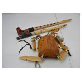Native American Style Peace Pipe and Decorative Rattle Lot Native American Style Peace Pipe and Decorative Rattle Lot