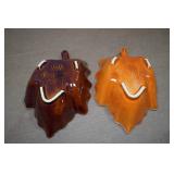 *2* Hull USA Pottery Leaf Dishes