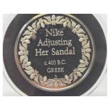 100 Greatest Masterpieces - Large Solid Sterling Silver Coin - Nike Adjusting Her Sandal