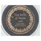 100 Greatest Masterpieces - Large Solid Sterling Silver Coin - The Birth of Venus