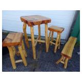 Log Bar Table, 2 Bar Chairs and Bench