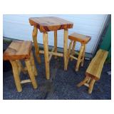 Log Bar Table, 2 Bar Chairs and Bench