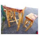 Log Bar Table, 2 Bar Chairs and Bench