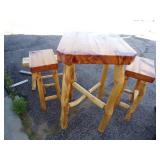 Log Bar Table, 2 Bar Chairs and Bench