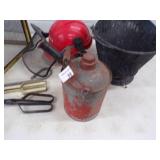 Fireplace Screen and tools, Chainsaw Helmet, Vintage Gas Can and Ash Pail