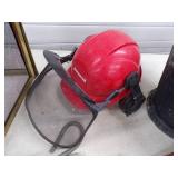 Fireplace Screen and tools, Chainsaw Helmet, Vintage Gas Can and Ash Pail