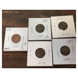 5 Indian Head Cents - 1879 - 1887 - 1891 - 1895 - 1897 5 Indian Head Cents - 1879 - 1887 - 1891 - 1895 - 1897