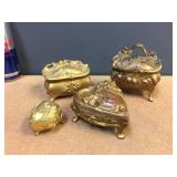 (4) Victorian/Nouveau Cast Metal - Hinged "Casket" Jewelry Boxes - 24K (4) Victorian/Nouveau Cast Metal - Hinged "Casket" Jewelry Boxes - 24K