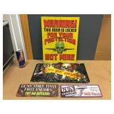 4 Warning Type Signs - 3 Metal 1 Embossed Plastic 4 Warning Type Signs - 3 Metal 1 Embossed Plastic