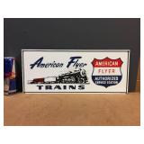Ande Rooney Porcelain American Flyer Trains Metal Sign 18" x 7 1/2" Ande Rooney Porcelain American Flyer Trains Metal Sign 18" x 7 1/2"