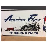 Ande Rooney Porcelain American Flyer Trains Metal Sign 18" x 7 1/2" Ande Rooney Porcelain American Flyer Trains Metal Sign 18" x 7 1/2"
