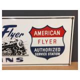 Ande Rooney Porcelain American Flyer Trains Metal Sign 18" x 7 1/2" Ande Rooney Porcelain American Flyer Trains Metal Sign 18" x 7 1/2"
