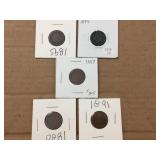 5 U.S. Indian Head Cents - 1880 - 1887 - 1891 - 1895 - 1897 5 U.S. Indian Head Cents - 1880 - 1887 - 1891 - 1895 - 1897