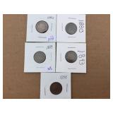 5 U.S. Indian Head Cents - 1862 - 1880 - 1889 - 1893 - 1895 5 U.S. Indian Head Cents - 1862 - 1880 - 1889 - 1893 - 1895