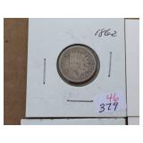 5 U.S. Indian Head Cents - 1862 - 1880 - 1889 - 1893 - 1895 5 U.S. Indian Head Cents - 1862 - 1880 - 1889 - 1893 - 1895