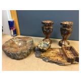 Vintage Alabaster & Carved Wooden Set Vintage Alabaster & Carved Wooden Set