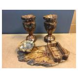 Vintage Alabaster & Carved Wooden Set Vintage Alabaster & Carved Wooden Set