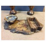 Vintage Alabaster & Carved Wooden Set Vintage Alabaster & Carved Wooden Set