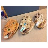 3 Vintage Leather Ball Gloves - Right Hand Throw 3 Vintage Leather Ball Gloves - Right Hand Throw