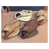 4 Vintage Leather Ball Gloves - Right Hand Throw 4 Vintage Leather Ball Gloves - Right Hand Throw