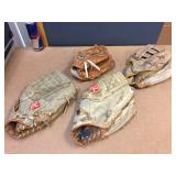4 Vintage Leather Ball Gloves - Right Hand Throw 4 Vintage Leather Ball Gloves - Right Hand Throw