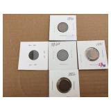 5 U.S. Indian Head Pennies 1864 - 1882 - 1891 - 1894 - 1896 5 U.S. Indian Head Pennies 1864 - 1882 - 1891 - 1894 - 1896