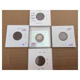 5 U.S. Indian Head Pennies 1863 - 1881 - 1890 - 1893 - 1896 5 U.S. Indian Head Pennies 1863 - 1881 - 1890 - 1893 - 1896