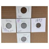 5 U.S. Indian Head Pennies 1879 - 1882 - 1891 - 1894 - 1897 5 U.S. Indian Head Pennies 1879 - 1882 - 1891 - 1894 - 1897