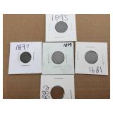 5 U.S. Indian Head Pennies 1879 - 1882 - 1891 - 1895 - 1897 5 U.S. Indian Head Pennies 1879 - 1882 - 1891 - 1895 - 1897