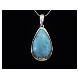 .925 Sterling Silver Larimar Cabochon Pendant Necklace .925 Sterling Silver Larimar Cabochon Pendant Necklace