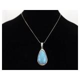.925 Sterling Silver Larimar Cabochon Pendant Necklace .925 Sterling Silver Larimar Cabochon Pendant Necklace