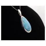.925 Sterling Silver Larimar Cabochon Pendant Necklace .925 Sterling Silver Larimar Cabochon Pendant Necklace