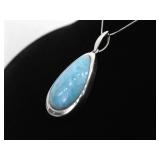.925 Sterling Silver Larimar Cabochon Pendant Necklace .925 Sterling Silver Larimar Cabochon Pendant Necklace