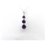 .925 Sterling Silver Stacked Amethyst Crystal Pendant Necklace .925 Sterling Silver Stacked Amethyst Crystal Pendant Necklace