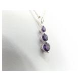 .925 Sterling Silver Stacked Amethyst Crystal Pendant Necklace .925 Sterling Silver Stacked Amethyst Crystal Pendant Necklace