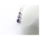 .925 Sterling Silver Stacked Amethyst Crystal Pendant Necklace .925 Sterling Silver Stacked Amethyst Crystal Pendant Necklace
