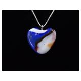 .925 Sterling Silver Blown Glass Heart Pendant Necklace .925 Sterling Silver Blown Glass Heart Pendant Necklace