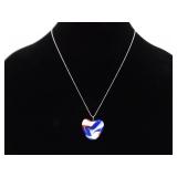 .925 Sterling Silver Blown Glass Heart Pendant Necklace .925 Sterling Silver Blown Glass Heart Pendant Necklace