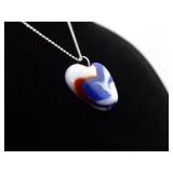 .925 Sterling Silver Blown Glass Heart Pendant Necklace .925 Sterling Silver Blown Glass Heart Pendant Necklace