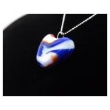 .925 Sterling Silver Blown Glass Heart Pendant Necklace .925 Sterling Silver Blown Glass Heart Pendant Necklace