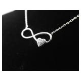 .925 Sterling Silver Infinity Crystal Heart Pendant Necklace .925 Sterling Silver Infinity Crystal Heart Pendant Necklace