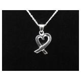 .925 Sterling Silver Ribbon Heart Pendant Necklace .925 Sterling Silver Ribbon Heart Pendant Necklace