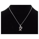 .925 Sterling Silver Ribbon Heart Pendant Necklace .925 Sterling Silver Ribbon Heart Pendant Necklace
