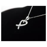 .925 Sterling Silver Ribbon Heart Pendant Necklace .925 Sterling Silver Ribbon Heart Pendant Necklace