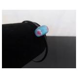 .925 Sterling Silver Clasp Leather Blown Glass Charm Bead Bracelet Size 7.75 .925 Sterling Silver Clasp Leather Blown Glass Charm Bead Bracelet Size 7.75