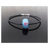 .925 Sterling Silver Clasp Leather Blown Glass Charm Bead Bracelet Size 7.75 .925 Sterling Silver Clasp Leather Blown Glass Charm Bead Bracelet Size 7.75