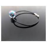 .925 Sterling Silver Clasp Leather Blown Glass Charm Bead Bracelet Size 7.75 .925 Sterling Silver Clasp Leather Blown Glass Charm Bead Bracelet Size 7.75